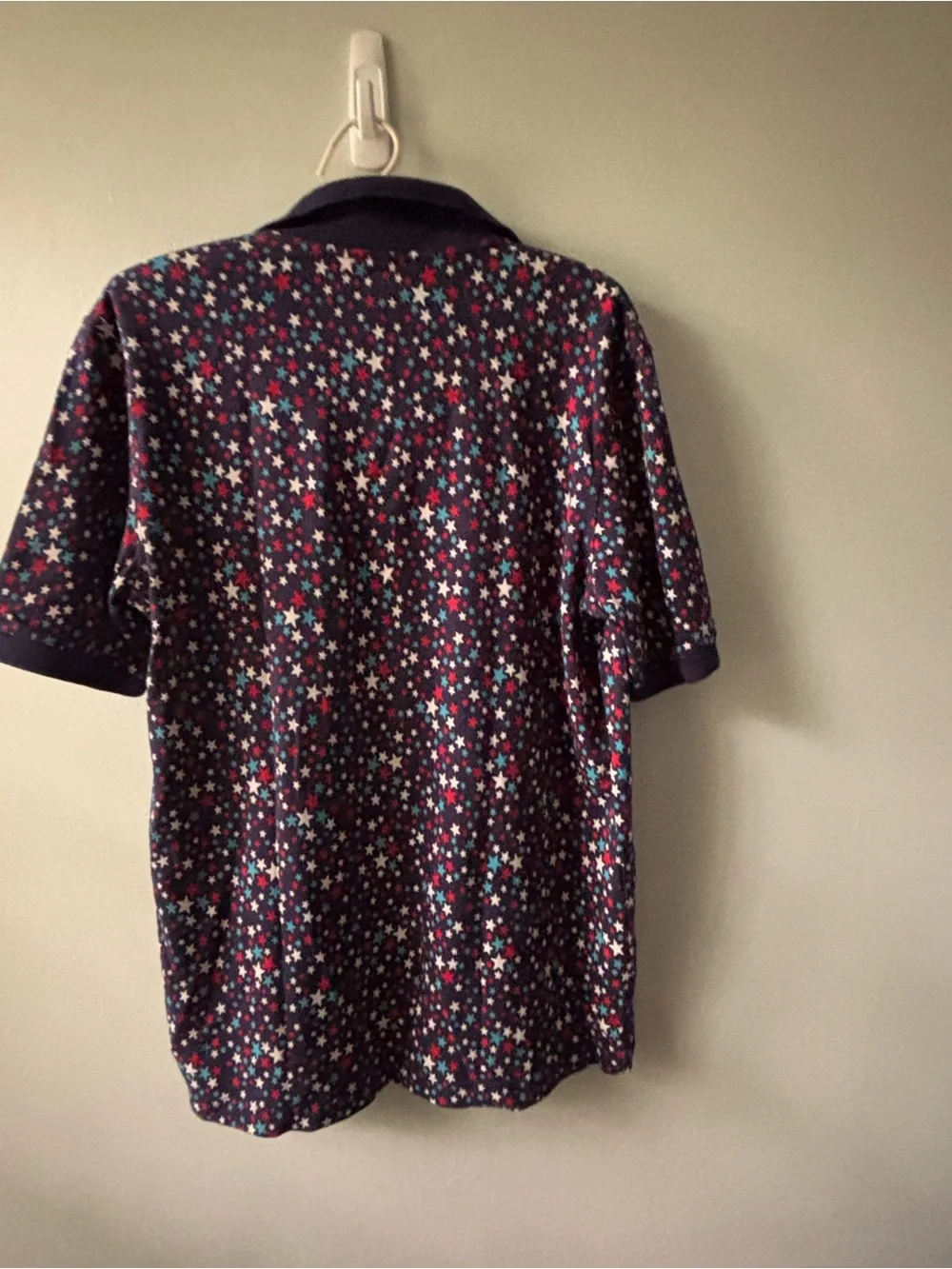 Lands End Polo Shirt Red, White & Blue Stars Men's SZ S